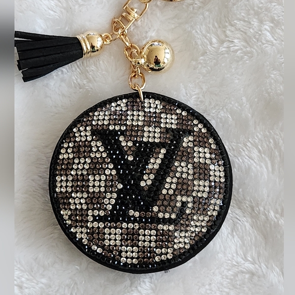 Designer Inspired Sparkling Monogram Logo Keychain Bag Charm - Picture 2 of 3